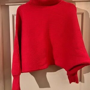 Red Turtleneck Ribbed Sweater